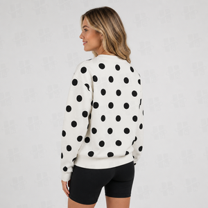 Sudadera de cuello alto de felpa francesa de algodón con apliques bordados y estampado de lunares, OEM y ODM - Product Image 2