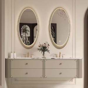 Vasque de salle de bain double à fleurs sculptées à la main de style rétro français avancé pour villa - Product Image 1