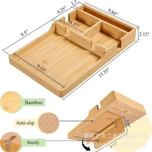 Boîte de rangement en bois pour canapé, plateau à collations multi-niveaux pour accoudoir de salon, avec compartiments pour télécommande, collations et boissons - Product Image 4