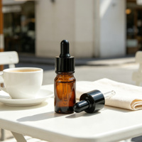 Flacon compte-gouttes en verre ambré de 3 ml et 5 ml avec bulbe en caoutchouc noir, rechargeable, pour huiles essentielles et sérums, idéal pour l'emballage cosmétique