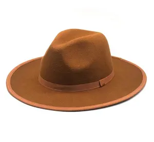 Geniş Brimmed Borsalino Fedora şapka klasik % 100 yün keçe düz yaz Unisex özelleştirilmiş bahar şerit Logo karakter aksesuarı