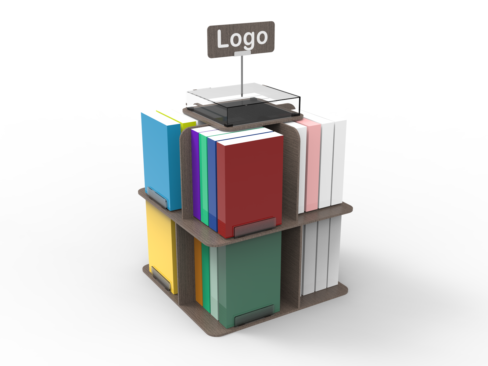 2-tier Modern Book Floor Stand Display Rack for MDF Wood for Promotion in Retail Shops and Supermarkets — view 2