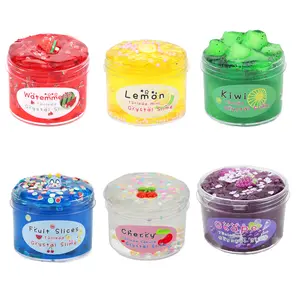 6 pack DIY Non-toxic Soft Transparent Clay Play Dough With Charms Butter Fluffy Clear Fruit Butter Slime Crystal Mud set