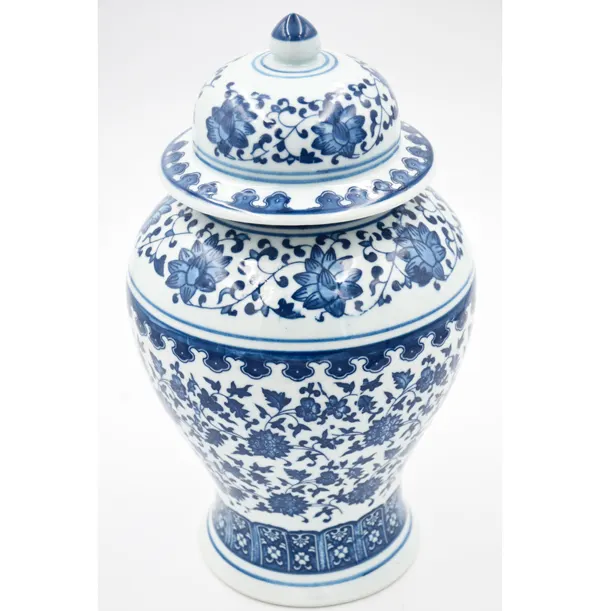 Jarra de cerâmica Jingdezhen para armazenamento, jarra de gengibre com tampa, azul e branca, preço barato, decoração de casa em cerâmica personalizada