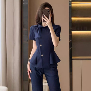 Women's Professional Short Sleeve Suit Summer 2024 Polyester Hotel Uniform Elegant Style For Receptionists Beauty Salons - Product Image 3
