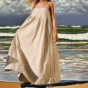 Enyami Femme Casual Quotidien Simple Sangle Plissée Longueur au Sol Confortable Loose Summer Eco-Friendly Boutons 100% Pur Coton - Product Image 2