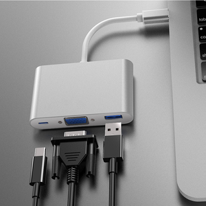 อะแดปเตอร์แปลง USB 3.0 Type C เป็น VGA 3 in 1 ฮับ USB พร้อมพอร์ตชาร์จ PD สำหรับ <span class=keywords><strong>Apple</strong></span> Macbook <span class=keywords><strong>Chromebook</strong></span> แล็ปท็อป โปรเจคเตอร์ - Product Image 6