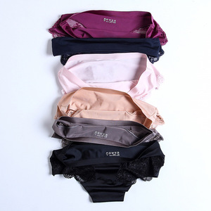 Sous-vêtements sexy en satin de soie glacée <span class=keywords><strong>Culotte</strong></span> en dentelle sans couture pour femmes de grande taille <span class=keywords><strong>Culotte</strong></span> de tous les jours Teinte unie pour femmes de grande taille - Product Image 3