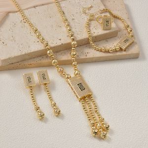 Monaco Wholesale Copper - Juego de Joyería para Mujer de 4 Piezas, Chapado en Oro de 18K, con Circonitas Cúbicas y Borlas, Estilo Hiphop, para Fiesta Nupcial y Uso Diario - Product Image 3