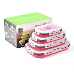 3/4 Pcs Eco Friendly Reusable <b>Collapsible</b> Lunch Box Silicone Bento Food <b>Storage</b> Box Pizza <b>Storage</b> Food Container Set - Product Image 6