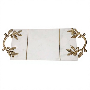 Mármol blanco de lujo con manijas de metal de diseño de Granada elegante Bandeja de servicio decorativa Premium para uso en hoteles y restaurantes - Product Image 1