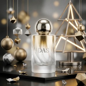 Flacon de parfum en verre transparent de 50 ml, vide, rechargeable, avec atomiseur, bouchon vert, pompe dorée, cadeau de Noël, gravure possible - Product Image 5