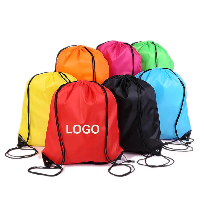 Высококачественный недорогой Спортивный Рюкзак 210d с логотипом под заказ из полиэстера, рекламные сумки из полиэстера на шнурке