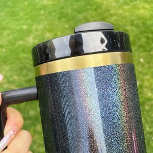 US Warehouse Custom logo Vacuum Insulate Holographic Shimmer Gold Plate 40oz <b>Large</b> Capacity Tumbler Bottle for Laser Sublimation - Product Image 3