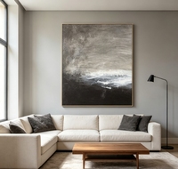 Peinture à l'huile abstraite sur toile, paysage marin gris mat, texture épaisse, peinte à la main, art mural minimaliste, océan brumeux, œuvre d'art audacieuse
