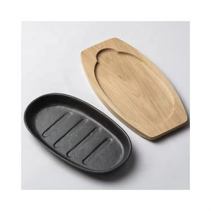 도매 주철 조리기구 파히타 스킬렛 플레이트 타원형 시즐링 플레이트 나무 받침대 포함 - Product Image 3
