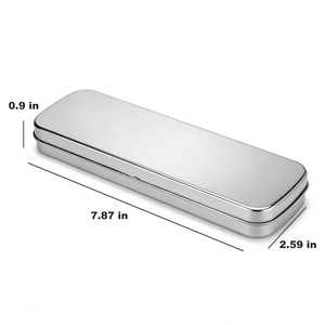 Custom logo <b>Empty</b> Metal Hinge Tin <b>Box</b> Small Rectangular Stationery <b>Box</b> Pen Storage Case - Product Image 2