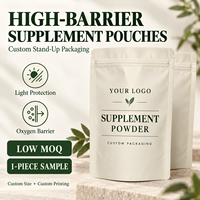 Sachets personnalisés en PET à fermeture éclair, qualité alimentaire, impression héliogravure, faible MOQ pour l'emballage de poudre protéinée, finition mate