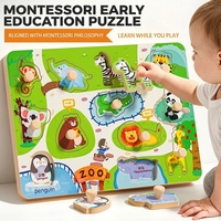 Planche de puzzle en bois à poignées pour tout-petits et enfants, jouet éducatif Montessori avec boutons, formes d'animaux, de fruits et de véhicules, 8 thèmes