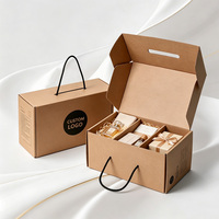 Boîtes cadeaux en kraft avec poignée et séparateurs, boîtes d'emballage cadeaux recyclables multicolores avec logo personnalisé pour les fêtes et les événements