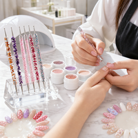 Set 5 Buah Pena Dotting Berlian Ujung Ganda untuk Seni Kuku, Pena Dotting Bunga dan Mutiara, Bubuk Cat Kuku, Stik Glitter