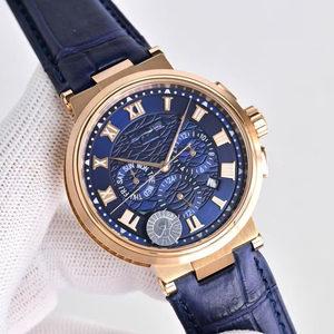 Reloj de Lujo para Hombre de Alta Calidad, Gran Venta, Cronógrafo Automático, Cristal de Zafiro, Caja de Oro Rosa, Esfera Azul Ondulada, Resistente al Agua, Luminoso - Product Image 1