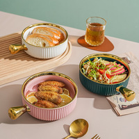 Bol en céramique créatif nordique avec anneau doré, luxe léger, salade de fruits, dessert, vaisselle unique, best-seller