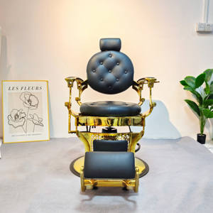 卸売 タカラベルモント 油圧ポンプ付き メタル バーバーチェア レトロ/ヴィンテージ ゴールド＆ブラック メンズ ヘアサロン 理容椅子 - Product Image 3