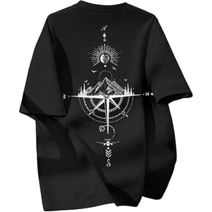T-shirt graphique noir tendance pour homme, coupe décontractée, col rond, manches courtes, épaules tombantes, style streetwear - Product Image 1