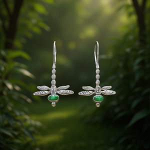 Pendientes Colgantes de Libélula Lucy, Plata Tibetana con Engaste de Jade, Joyería Vintage de Moda para Mujer, Regalo - Product Image 2