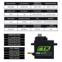 Micro-moteur servo numérique étanche PTK 7465 MG 9g, couple de 5 kg, pour robot, avion à voilure fixe, pièces d'avion RC 180 degrés, voitures RC pour garçons
