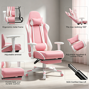 Chaise de bureau gaming color block tendance avec repose-pieds rétractable, chaise de course multifonction réglable pour ordinateur - Product Image 5