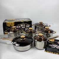 Batterie de cuisine 12 pièces en acier inoxydable, design classique, antiadhésive, avec couvercles en verre pour marmites et cuisson – Vente chaude