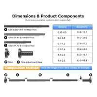 YIJIALE 20Y Plant Heavy Duty 25mm 0.8-1.2m Adjustable No Drill Inner Lock Structure Tension Rod for Bathroom Shower