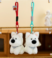 Porte-clés en peluche doux et écologique, motif chiot West Highland avec nœud mignon, poupée en peluche moelleuse