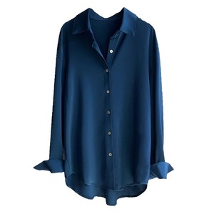 Hot Bán 2025 Của Phụ Nữ Satin Áo Sơ Mi Retro Thiết Kế Màu Rắn Dài Tay Áo Áo Cho Mùa Xuân Mùa Hè Mùa XXXL Kích Thước - Product Image 6