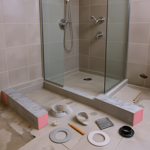 Kit de Borde para Ducha de 38x60 Pulgadas, PVC Impermeable, Brida de Unión Central, Accesorio de Drenaje, Diseño Moderno - Product Image 2