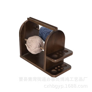 <b>Wooden</b> Yarn Rack Double Layer <b>Shelving</b> Rotatable Knitting Stand Desktop Storage For Yarn And Needles - Product Image 3