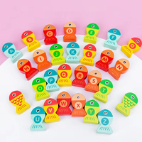 Juego de pesca de madera de 36 letras para niños al por mayor, palabras del alfabeto, rompecabezas de peces a juego, juguetes educativos cognitivos para