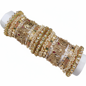 Elegant Kundan Pearl & Meenakari <b>Bangles</b> <b>Set</b> Designer Premium Jewelry Bridal Accessories Collection - Product Image 2