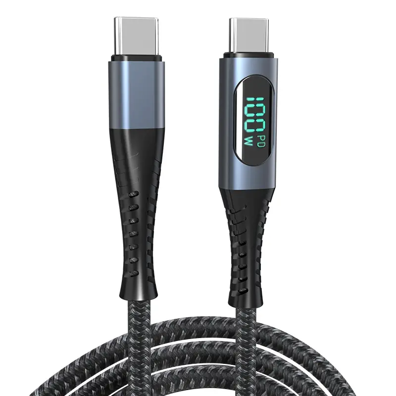 Vnew high end Grey 240W 40Gbps Type C male to Type C male super charging Usb cable with Digital display