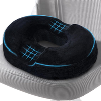 Coussin anti-hémorroïdes en mousse à mémoire de forme de haute qualité, forme donut, confortable, en velours, lavable et amovible, noir