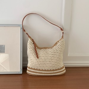 Sac à bandoulière tissé rayé kaki grande capacité Printemps 2026 Usage quotidien - Product Image 1