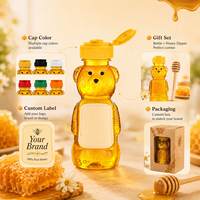 Bouteille en plastique transparente de 250 ml en forme d'ours pour miel, qualité alimentaire, sans BPA, en PET, avec bouchon à clapet, vente en gros