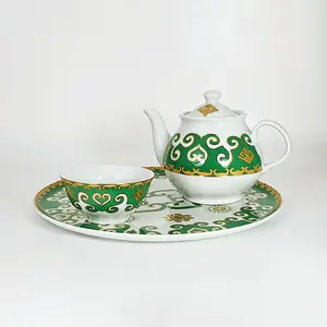 Juego de tazas con ornamento nacional Bashkir, vajilla de porcelana, proveedor ruso, precio más bajo