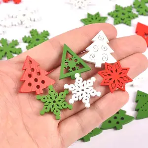 50支木质圣诞饰品迷你尺寸雪花圣诞树形红白绿定制diy圣诞装饰