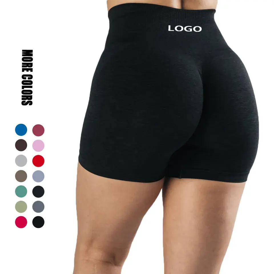 2023 High Waist Gym Breathable Workout Leggings Scrunch Butt Seamless Wide Waistband Sports Yoga Shorts For Women