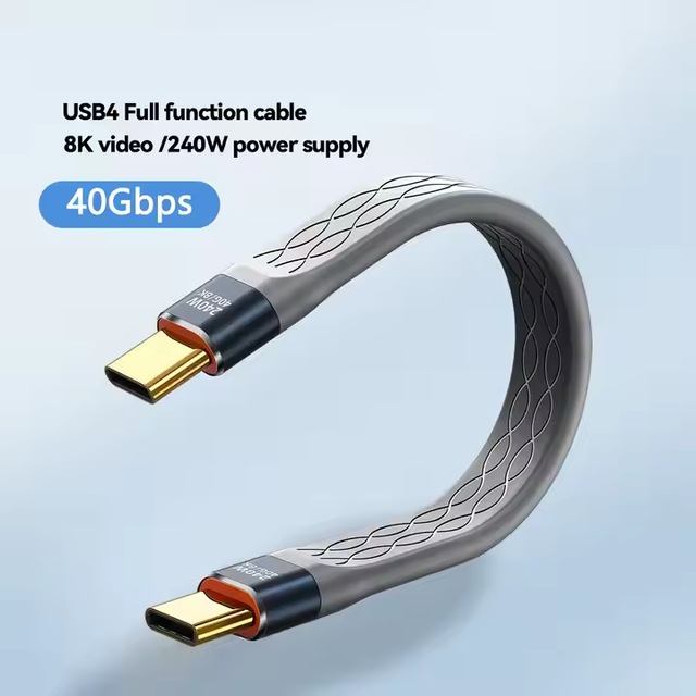 USB4.0 Type-C Male Male Data Cable 240W 5A Fast Charging 40GBPS Nylon Braided Short Cord Computer Video Camera Earphone Scanner