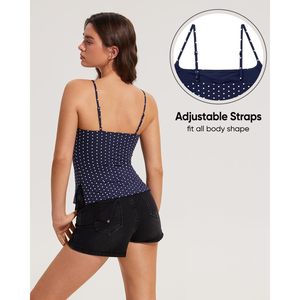 FOXA Camiseta sin mangas con lunares para mujer, de elastano y poliéster, con abertura lateral fruncida, top básico de verano - Product Image 4
