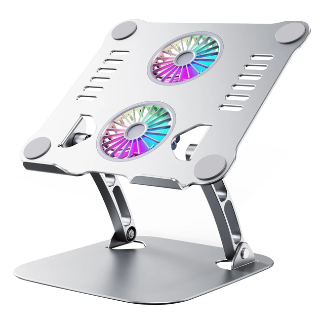 Stands Aluminum Alloy Laptop Holder Cooler With Desk 2 Cooling Fan Folding Laptop Pad Stands Desk Notebook Computer Holder